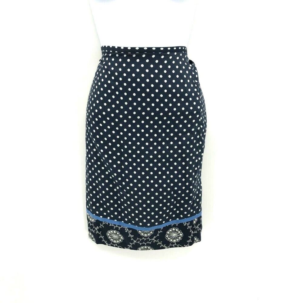 Ann Taylor Loft Women's Polka Dot Pencil Skirt Sz 2 Navy Blue White 100% Cotton